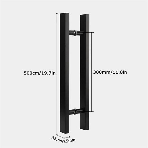 Beefy Black Stainless Steel Door Hardware Set With Square Tube Handle For Glass And Wood Doors Including Push Pull Sliding And Barn Doors Seven Size Options 500x300mm With Rubber Gasket Protection For Glass Surfaces
