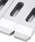 Close-up of Pro Grade Stainless Wire EDM Jig Holder Set, 4-Piece Fixture Board Fixturing Tool with M8x1.25 Screws, stainless steel construction.