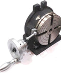 6 Inch Horizontal And Vertical 4 Slot Rotary Table With M8 Clamp Kit For Milling Machine Tools with satin chrome dials, side view