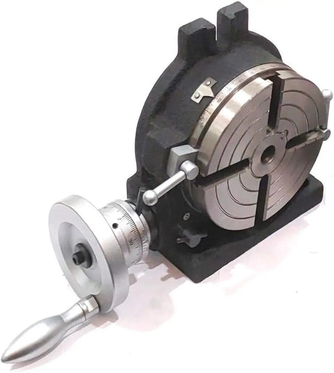 6 Inch Horizontal And Vertical 4 Slot Rotary Table With M8 Clamp Kit For Milling Machine Tools with satin chrome dials, side view