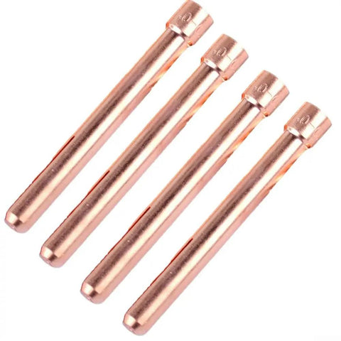 Heavy Duty 4 Pack TIG Welding Torch Collets Kit 10N22 Through 10N25 Fits WP17 WP18 WP26 Air Cooled Torches Copper Gas Lens Nozzles For 1mm To 3mm Rods showing four copper collets