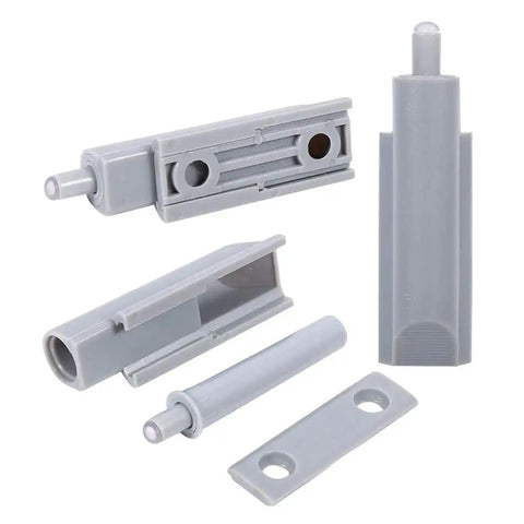 10 Pack Cabinet Door Soft Close Dampers And Drawer Hinge Buffers Made From Premium Abs Plastic in gray, showcasing various shapes and designs.