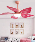 Quiet Ceiling Fan With Built In Light And Remote Control Energy Saving Air Circulator in pink butterfly design for kids' bedroom.