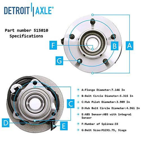 Front Wheel Bearing Hubs Replacement Kit For Ford F 150 1997 1998 1999 2000 4WD With ABS 4 Wheel Assembly Set specifications
