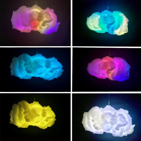 Cloud Lightning Light Kit With Music Sync in RGB Multicolor LED, showing yellow to blue hues, ideal for cozy bedroom decor.