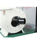 Heavy Duty 2 HP Dust Collector With Balanced Cast Aluminum Impeller And Dual Four Inch Inlets For Workshops side view of impeller and inlet tube.