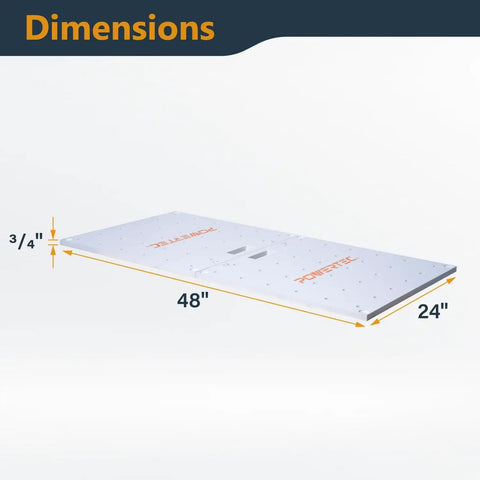 Dimensions of Arachni-Flex 24 By 48 Inch Waterproof PVC Foldable Workbench Tabletop with dog holes and insert locks