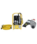 Badass Hydraulic Torque Wrench With 1.5 Inch Square Drive Aluminum Titanium Alloy Build For Serious Bolt Tasks No Drama Fastener Rig That Truly Works Hard On Job Sites with hose and pump.