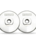 Aluminum Backer Pad Set 4 Inch Hook and Loop Backing Pads 5/8-11 Arbor, 2 Pack, displayed on a white background with visible branding