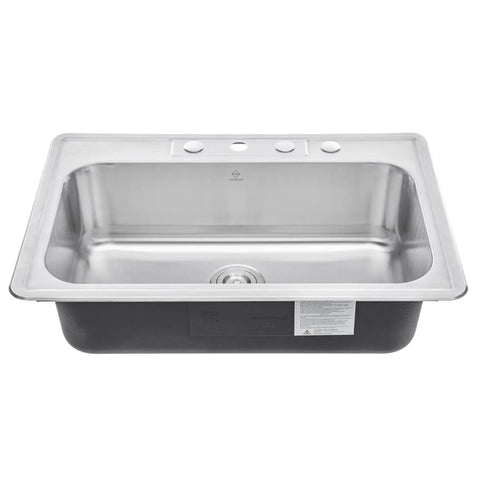 33 By 22 By 9 Inch Top Mount Drop In Stainless Steel Single Bowl Kitchen Sink With Strainer And Dish Rack 18 Gauge T304 Steel Rust Resistant Heavy Duty Build Four Hole Faucet Compatible Easy Clean