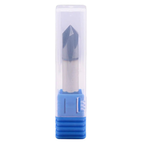 Solid Carbide Chamfer End Mill 4 Flute 90 Degree Chamfer Double End AlTiN Coated 3/8 Inch Cutting Diameter in packaging
