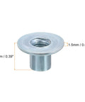 Heavy Duty M6 Weld Through Tee Nuts With Zinc Plated Finish, 12 Piece Pack, round flange insert nut with dimensions.