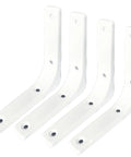 Set Of Four Heavy Duty White L Brackets Super Beefy Corner Braces For Wood Furniture And Shelves 12 Inch Rustproof Right Angle Brackets with Countersunk Holes.