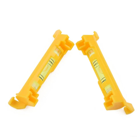 Hanging for spirit Level 2-Pack with Molded Hook, yellow compact levels showing bubble alignments for easy setup.