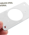 Close-up of a stainless steel hinge repair plate from the 10 Piece Hinge Repair Plate Kit for Cabinet Doors Easy Installation And Quick Furniture Fixes Durable Hinge Reinforcement For Cabinets And Shelves Perfect DIY Repair Tool.