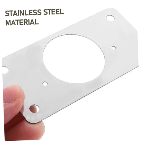 Close-up of a stainless steel hinge repair plate from the 10 Piece Hinge Repair Plate Kit for Cabinet Doors Easy Installation And Quick Furniture Fixes Durable Hinge Reinforcement For Cabinets And Shelves Perfect DIY Repair Tool.