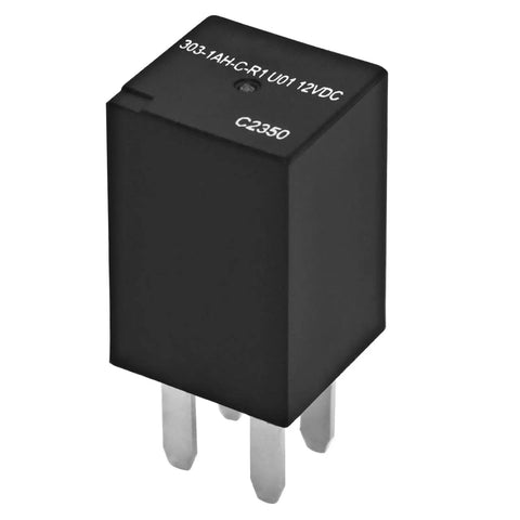 Ultra Micro ISO Automotive Relay 12V DC, 20A SPNO shown in detail, ideal for tight spaces and high current circuits.