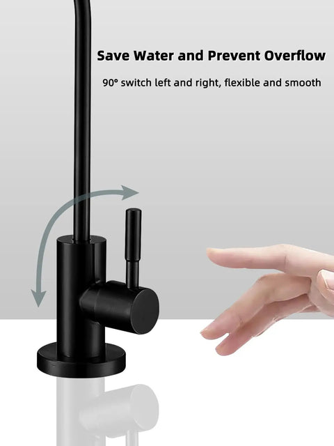 Superior Matte Black Water Filter Faucet Offers Easy Peasy Reverse Osmosis Setup For Kitchen Sink Straight Up Crafted From Solid Lead Free Stainless Steel with flexible 90° switch.