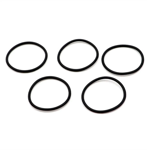 Five rubber O-rings from Assorted Rubber O Ring Seal Kit Ten Pieces With Outer Diameters 15 16 17 18 19 20 21 22 23 24 25 26 27 28 29 30 32 34 35 36 38 40 42 50 Millimeter And One Point Five Millimeter Cross Section Waterproof Gasket Set For Plumbing Industrial Equipment Pumps on white background