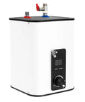 Under Sink Water Heater 1 76 Gallon Mini Tank Electric Unit That Skips The Wait And Keeps Things Running Smooth For Your Daily Kitchen Sink Or Bathroom Needs side view with control panel and connections.