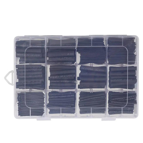 720 Piece Heat Shrink Tubing Kit With 8 Size Assortment In A Durable Box, 2 To 1 Shrink Ratio, Polyolefin Black Tubes in plastic container