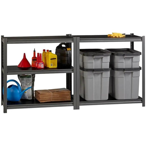 Bulletproof 3200 Lb Riveted Metal Shelving Unit 72 X 36 X 18 Inches Heavy Duty Steel Frame With Black Laminate Shelves Gunmetal Gray Finish Built Like A Tank For Garage Storage