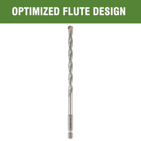 Masonry drill bit 1/4 in x 6 in with carbide tip and hex shank (front view)
