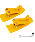 Heavy Duty Tractor Bucket Skids For Lawns And Driveway Surfaces Two Pack Bolt On Edge Guards with yellow wear plates and hardware.