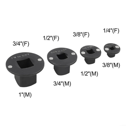 Huge Savings On These Compact Low Profile Socket Adapter Sets Made From Heat Treated Steel For Impact Drivers To Hit Tight Spots With Ease And Strength In Your Garage. 4-piece heat-treated socket adapters, 1/4 to 1 inch, displayed in sizes