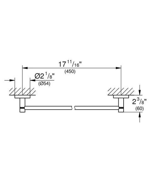 Technical diagram of 32-Inch Towel Bar Wall Mounted In Polished Nickel Infinity Finish Must-Have Heavy Duty Brass Bathroom Accessory.