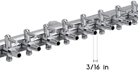 Close-up of 12-Way Aquarium Air Manifold Valve Inline Flow Controller With Lever Adjustment Nickel Plated Copper Splitter Fit 4mm 6mm Tubing.