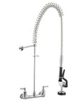 Pro Grade Wall Mount Pre Rinse Kitchen Faucet With Pull Down Sprayer, Brass Construction, Double Handle, Fits 2/3 Compartment Sinks