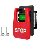 Top Shelf Dual Voltage Paddle Switch Kit With Mounting Bolts delivers a red emergency stop switch with screws for table saws and routers.