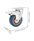 Four Piece Heavy Duty Swivel Caster Wheel Set With Threaded Stem And Retractable Furniture Rollers showcasing a blue rubber wheel and stainless steel frame.