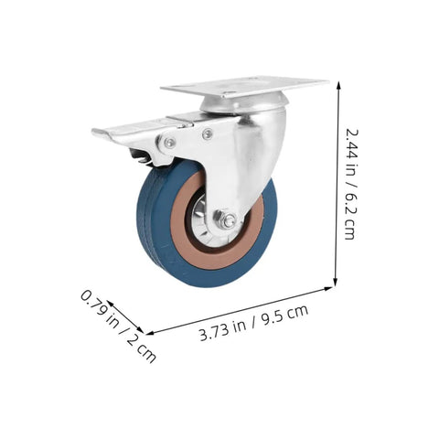 Four Piece Heavy Duty Swivel Caster Wheel Set With Threaded Stem And Retractable Furniture Rollers showcasing a blue rubber wheel and stainless steel frame.