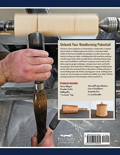Book: Starter Guide to Woodturning on the Lathe; Fox Chapel Publishing, shows a wood lathe turning a spindle.