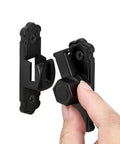 Sleek Black Barn Door Latch Made From Aluminum Alloy Supporting 90 And 180 Degree Swivel For corner installation, close-up image.