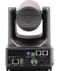 Back view of a 4K PTZ camera showing connections and ports from the Five Pack 4K PTZ Camera Bundle Featuring 20x Optical Zoom Smart Auto Tracking And One Precision Joystick Controller Dead Simple Setup For Live Studios And Broadcast Rigs.