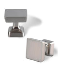 Square Brushed Satin Nickel Cabinet Knobs 10 Pack One And One Eighth Inch For Kitchen Cabinets And Furniture Single Hole Zinc Alloy Pulls Dressers Wardrobe Bathroom Closet Handles By EAXINTA, side and top view.