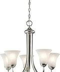 Keiran 3 Light Chandelier in Brushed Nickel with Satin Etched White Glass, steel frame, dining room dry location ceiling fixture