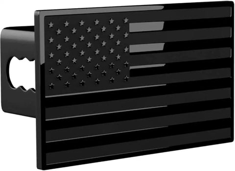 5x3 Inch American Black Flag Metal Hitch Cover For 2.5 Inch Receiver Durable Carbon Steel Body With Stainless Steel Emblem Hitch Pin Included Off Road Ready Trailer Accessory