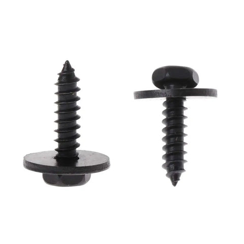 Pro Grade 10 Piece Badass Heavy Duty Self Tapping Screws Featuring Captive Loose Washers And Snappy 8Mm Hex Head Bolts For Wood And Steel At 4.8X19 Mm Lengths Coated In Sleek Matte Black, displayed on a white background.