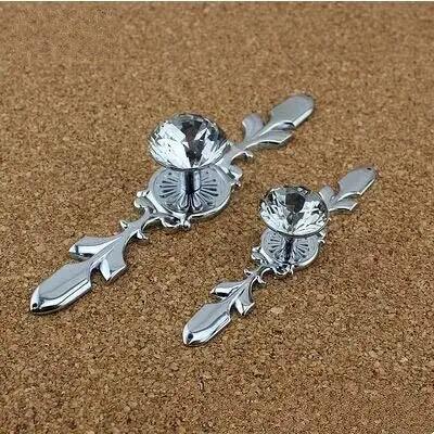 Straight Up Premium Glass Crystal Diamond Shape Drawer Pull With Polished Chrome Cabinet Door Handle And Solid 120Mm Backplate, two sizes, decorative hardware.