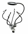 LED Magnifying Glass Table Lamp With Adjustable Brightness And Color Temperature For DIY Pro Grade Crafts Jewelry Making Welding Repair And Reading Hands Free Workbench Magnifier Light in clamp base with flexible arms