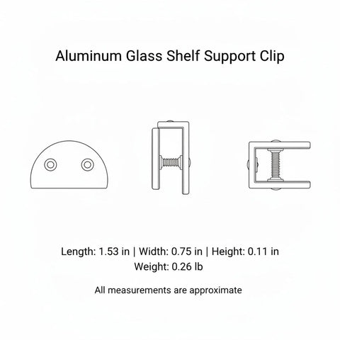 Glass Shelf Clip Clamp For 4 To 20mm Glass Thickness diagram showing dimensions and design details.