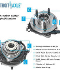 1998-2000 Ford Ranger Front Wheel Bearing Hub Assembly diagram with specifications for ABS sensor and bolt circle diameter
