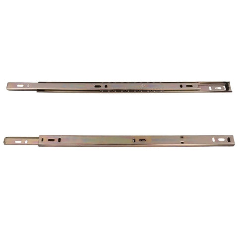 Heavy Duty 15 Inch Drawer Slides 2 Pairs With Full Extension Up To 24.4 Inches Side Mount Rails Includes Screws For Quick Drill Install Solid Steel Ball Bearings Great For Cabinets And Dressers, shown open and closed