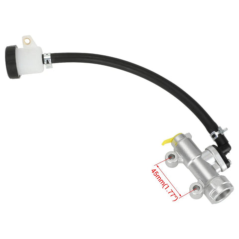 Beefed Up Brake Master Cylinder With Caliper Pads Assembly For 196cc Coleman KT196 Go Kart, silver cylinder with hose attachment.