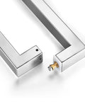 Heavy Duty Commercial Grade 1200mm 48 Inch Stainless Steel 304 Push Pull Door Handle With 1.2mm Thick Wall Square Rectangle Design Mirror Polished Chrome Finish Standoffs And Hex Set Screws For Built To Last Rock Solid Door Hardware, close-up