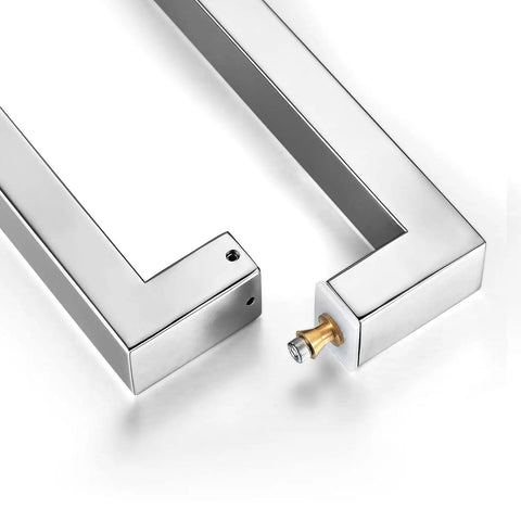 Heavy Duty Commercial Grade 1200mm 48 Inch Stainless Steel 304 Push Pull Door Handle With 1.2mm Thick Wall Square Rectangle Design Mirror Polished Chrome Finish Standoffs And Hex Set Screws For Built To Last Rock Solid Door Hardware, close-up